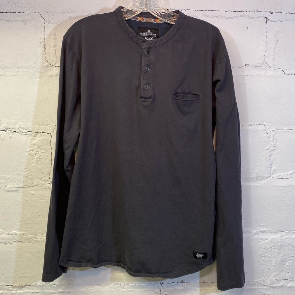 DG Initials Collection Greige Collin a Henley Long Sleeve T Shirt.